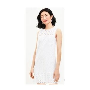 Loft Eyelet Flounce Shift Dress Size 8 White NWT